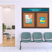 Enclosed Indoor Bulletin Boards Radius Edge + Header & LED Lights, Wall Mount 2-3 Door Display Cases 35+ Sizes